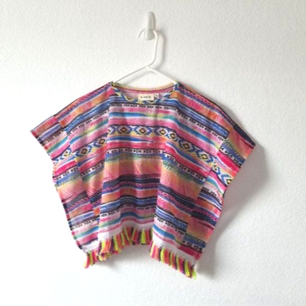 kidpik girl caftan top multicolor print tassle hem size S (7/8)